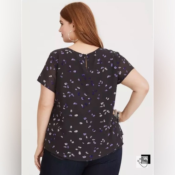 Torrid Size 00 XL 0X Grey & Purple Feather Chiffon Blouse  #94785 - Picture 3 of 13